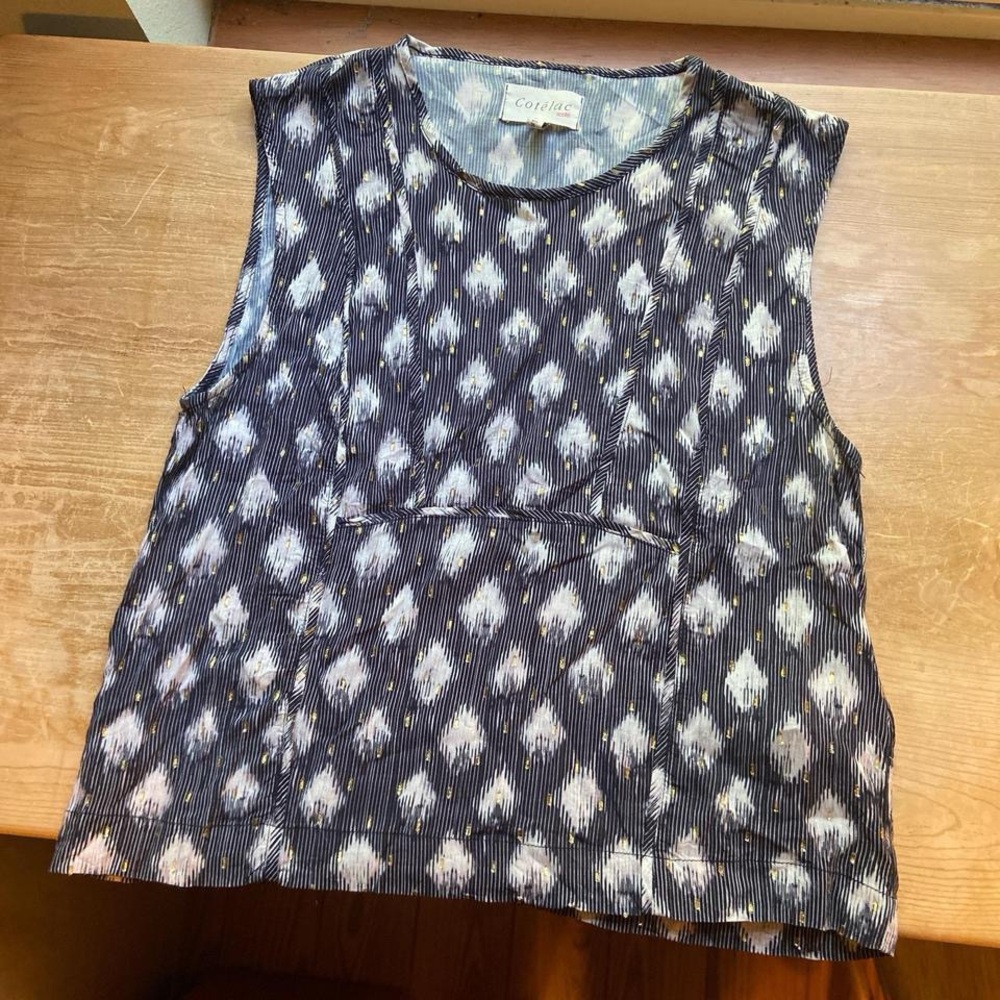 Cotelac Acote Sleeveless Viscose Ikat Print Blouse, Designer Size 1 (6/8)